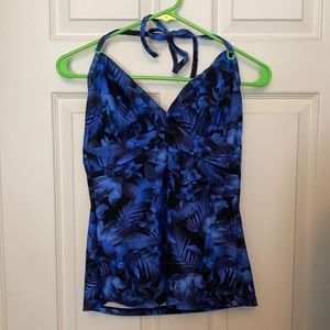 Hapari black and blue tropical print tankini